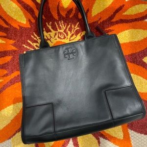 Tory Burch Ella Canvas Leather Large Tote Laptop Bag Black